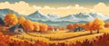 Countryside panorama in autumn, vector horizontal banner of autumn landscape mountains Royalty Free Stock Photo