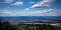 A countryside panorama from the top of Sleza mountain, Sudetes Foreland, Poland. Royalty Free Stock Photo