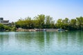 Countryside riverside scenery and sailing lighthouse