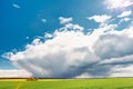 Field Or Meadow Landscape With Green Grass Under Scenic Spring Blue Dramatic Royalty Free Stock Photo