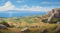 Mycenaean-inspired Realistic Oil Painting Of Antique Greek Island Badlands