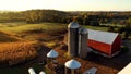 Countryside scenery at Fall season. Autumn colors. Harvest, harvesting time. Rural landscape. Aerial, view from above of the Farm Royalty Free Stock Photo