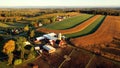 Countryside scenery at Fall season. Autumn colors. Harvest, harvesting time. Rural landscape. Aerial, view from above of the Farm Royalty Free Stock Photo