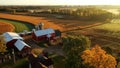 Countryside scenery at Fall season. Autumn colors. Harvest, harvesting time. Rural landscape. Aerial, view from above of the Farm Royalty Free Stock Photo