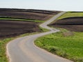 Countryside spring landscape of plowed fields. Green grass and asphalt road. Ponidzie. Poland Royalty Free Stock Photo