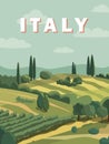 Countryside summer Italy landscape, fields, vineyard and trees in the background. Hand drawn flat vector illustration Royalty Free Stock Photo