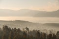 Countryside sunrise and mist in Yunan Royalty Free Stock Photo