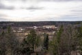 Countryside in Sweden. Early spring in Scandinavia. Traditional Swedish farm buildings. Royalty Free Stock Photo