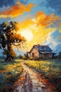 countryside with this thick paint painting, capturing the allure of a country road winding through a serene landscape.