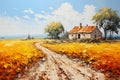 countryside with this thick paint painting, capturing the allure of a country road winding through a serene landscape.