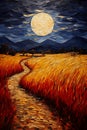 countryside with this thick paint painting, capturing the allure of a country road winding through a serene landscape.