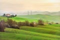 Countryside in Val d'Orcia province on sunrise. Tuscany, Italy Royalty Free Stock Photo