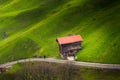 Countryside Valley View of Swiss Alps With Cottage Livestock at Zermatt City, Switzerland. Rural Scenic and Amazing Nature Green Royalty Free Stock Photo