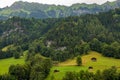 Countryside view and farmland of Lauterbrunnen village in Switzerland