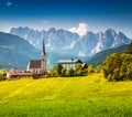 Countryside view of the Gosau village at summer sunny day