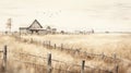 countryside vintage farm drawings Royalty Free Stock Photo