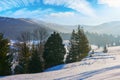 Countryside winter scenery in carpathian mountains Royalty Free Stock Photo