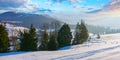 Countryside winter scenery in carpathian mountains Royalty Free Stock Photo