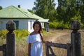 Countryside woman in summer farm ranch in village of Ukraine Royalty Free Stock Photo