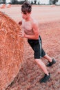 Countryside workout at sunset hight contrast style image Royalty Free Stock Photo