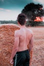 Countryside workout at sunset hight contrast style image Royalty Free Stock Photo