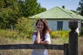 Countryside young woman in summer at village cottage house outdoor Royalty Free Stock Photo