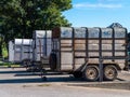 Several wagons for transporting livestock on a livestock farm