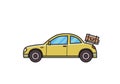 Coupe car with luggage on the rear hood. Hatchback. Isolated image on white background. FVector illustration. Flat style