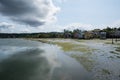 Coupeville, Washington - July 9, 2019: Shoreline with houses on Whidbey Island during low tide on the Puget Sound