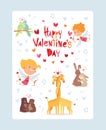 Coupidone kids, happy valentines day festive card, vector illustration. Congratulaton poster, little angels. Vertical