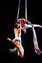 Circus Artists Couple, Acrobats, Aerial Gymnastic Performance Royalty Free Stock Photo