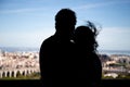 A couple admire Lisbon from the Panoramico de Monsanto Royalty Free Stock Photo