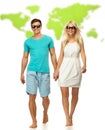 Couple against world map