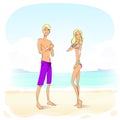 Couple apply sunscreen protection lotion cream