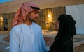 Couple with Arabic clothes during Dubai desert safari at the safari camp, Dubai United Arab Emirates Royalty Free Stock Photo