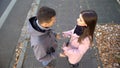 Couple arguing on street, relationship crisis, misunderstanding problem break up Royalty Free Stock Photo