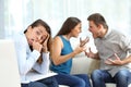 Couple arguing in theraphy driving crazy the therapist