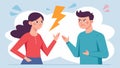 A couple in an argument both feeling angry and wanting to say hurtful things but instead practicing selfcontrol and Royalty Free Stock Photo