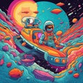 A couple of astronauts riding on top of a boat. Generative AI image.