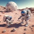 A couple of astronauts standing on top of a desert. Generative AI image.