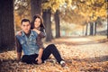 Couple autumn park Royalty Free Stock Photo