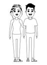 Couple avatar cartoon character portrait in black and white