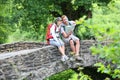 Couple of backpackers admiring nature Royalty Free Stock Photo