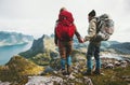 Couple backpackers holding hands enjoying mountains Royalty Free Stock Photo