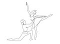 Couple ballet dancers one line continuous drawing vector illustration. Monochrome hand drawn design