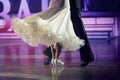 Couple of ballroom dancers performing show on the parquet Royalty Free Stock Photo