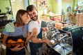 Couple barista owner working at coffee shop Royalty Free Stock Photo