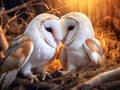 Couple of Barn Owls grooming each other