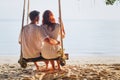 Couple on beach holidays, family romantic honeymoon