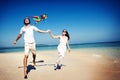 Couple Beach Kite Flying Getaway Holiday Concept